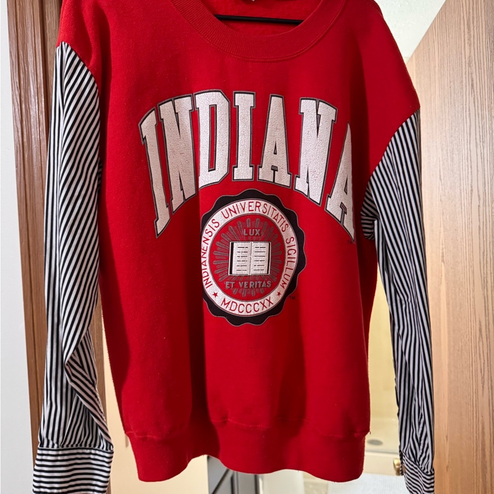 Vintage Indiana University Hoosiers Red Crew Neck with Striped Sleeves